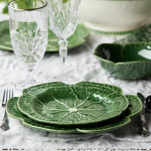 Le Jardin Cabbage 3D SALAD/DESSERT PLATES, SET OF FOUR - 9" Sculpted Green Stoneware Leaf Plates – Seasonal Spring & Summer Tableware for Fresh, Nature-Inspired Dining and Entertaining