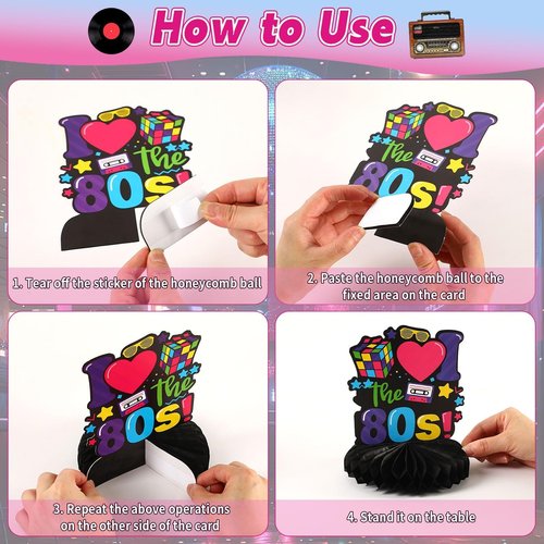 DTOFOOT 10 Pcs 80s Party Decorations, 1980s Table Honeycomb Centerpieces Back to the 80s Decor for Retro Party Photo Props Birthday Wedding Anniversary Favors Supplies