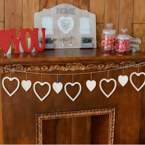 Chunful Valentine's Day Heart Garland Decorations Rustic Wooden Love Strings Banner for Valentines Day Hanging Indoor Decor Farmhouse Home Office Wall Fireplace Mantel Window Party Supplies