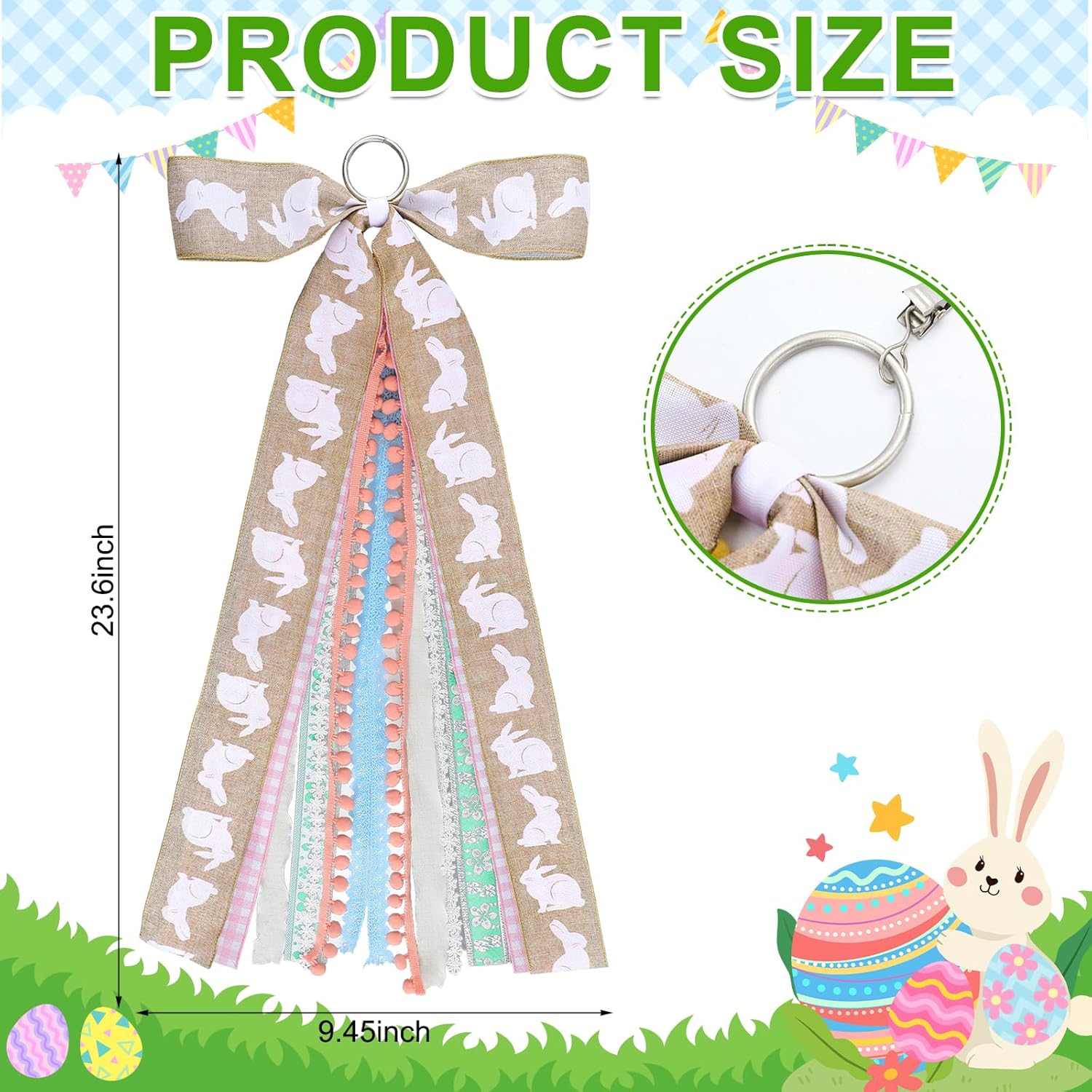 Suncalla Easter Ribbon Bows - 2 Pcs Large Rabbit Decorations for Front Door & Indoor/Outdoor Use