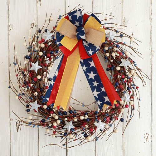 Meseey Patriotic Bow Set - Large Red & Blue Ribbon Bows for 4th of July Wreath Decoration
