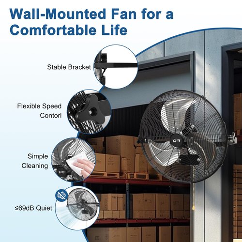 Xcity 18 Inch Metal Wall Mounted Fan, Max 4200 CFM High Velocity Industrial Fan with 3 Speeds & 360°Adjustable Tilt for Warehouse, Workshop, Greenhouse, Commercial