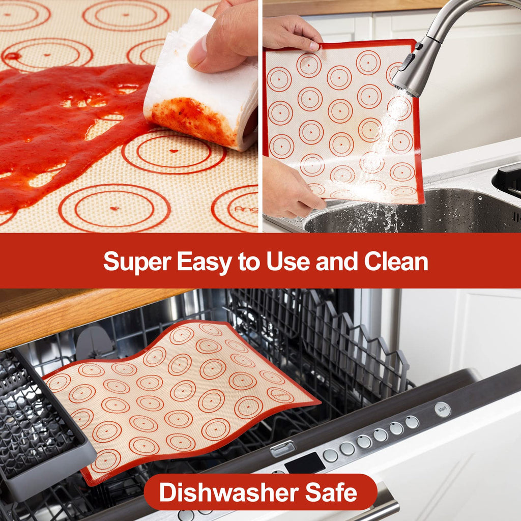 Silicone Baking Mat Set of 6, Easy Clean & Non-Stick Food Grade Reusable Baking Mat, Silicon Baking Mats Oven Liner Sheet, Round & Square Cake Mat, Pastry Board Rolling Dough Mats for Macaron Cookie