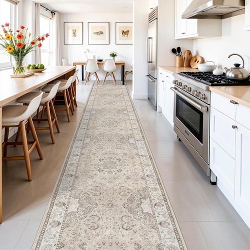 Hallway Washable Runner Rug - Vintage Soft Non-Slip Indoor Carpet for Entryway | 3x16 Beige