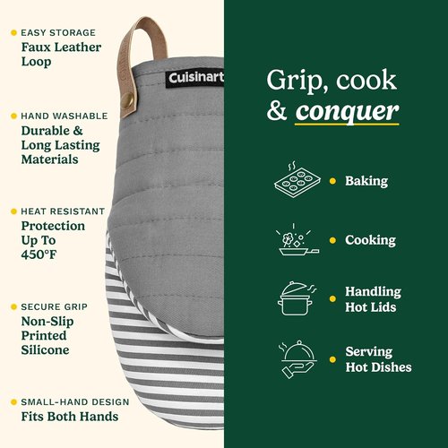 Cuisinart Mini Oven Mitts - Heat-Resistant 5.5” x 8” Kitchen Mitts with Non-Slip Silicone | Durable Cooking Set