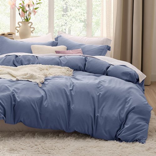 Bedsure Slate Blue Duvet Cover Set - Extra Soft 3-Piece Queen Bedding, 90x90 Inches with Zipper Closure & 2 Pillow Shams