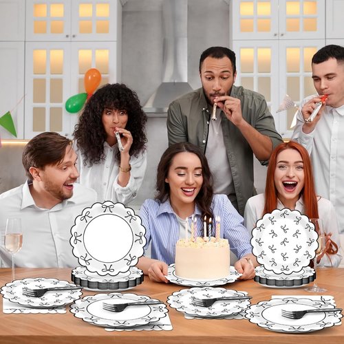 **Regine Switzerland 96-Piece Bow Party Decorations | Elegant Black & White Tableware for 24 Guests**