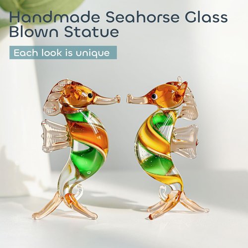 HDCRYSTALGIFTS Seahorse Glass Figurine - Handmade Miniature Ocean Decor Collectible Gift (3 Inch)