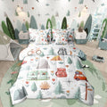 Erosebridal Kids Camper Theme 7 Pcs Comforter Set Twin Bed in a Bag,Happy Camping Bedding Set,Travel Car Rv Accessories Down Comforter,Botanical Flowers Mountain Adventure Quilt,Cute Camper Sheets