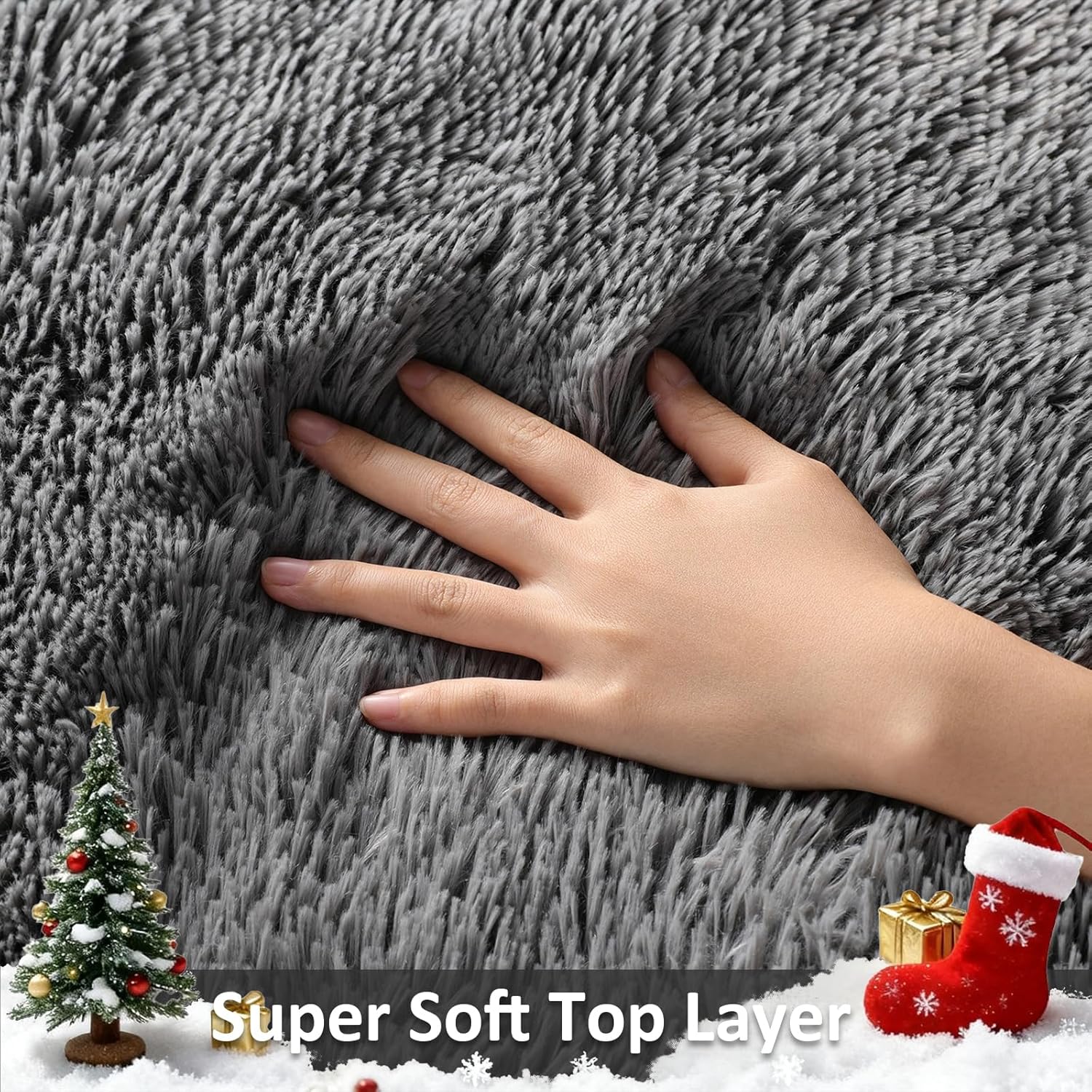 Ophanie 3x5 Non-Slip Area Rug - Fluffy Grey Carpet for Bedroom & Dorm Decor | College Essentials