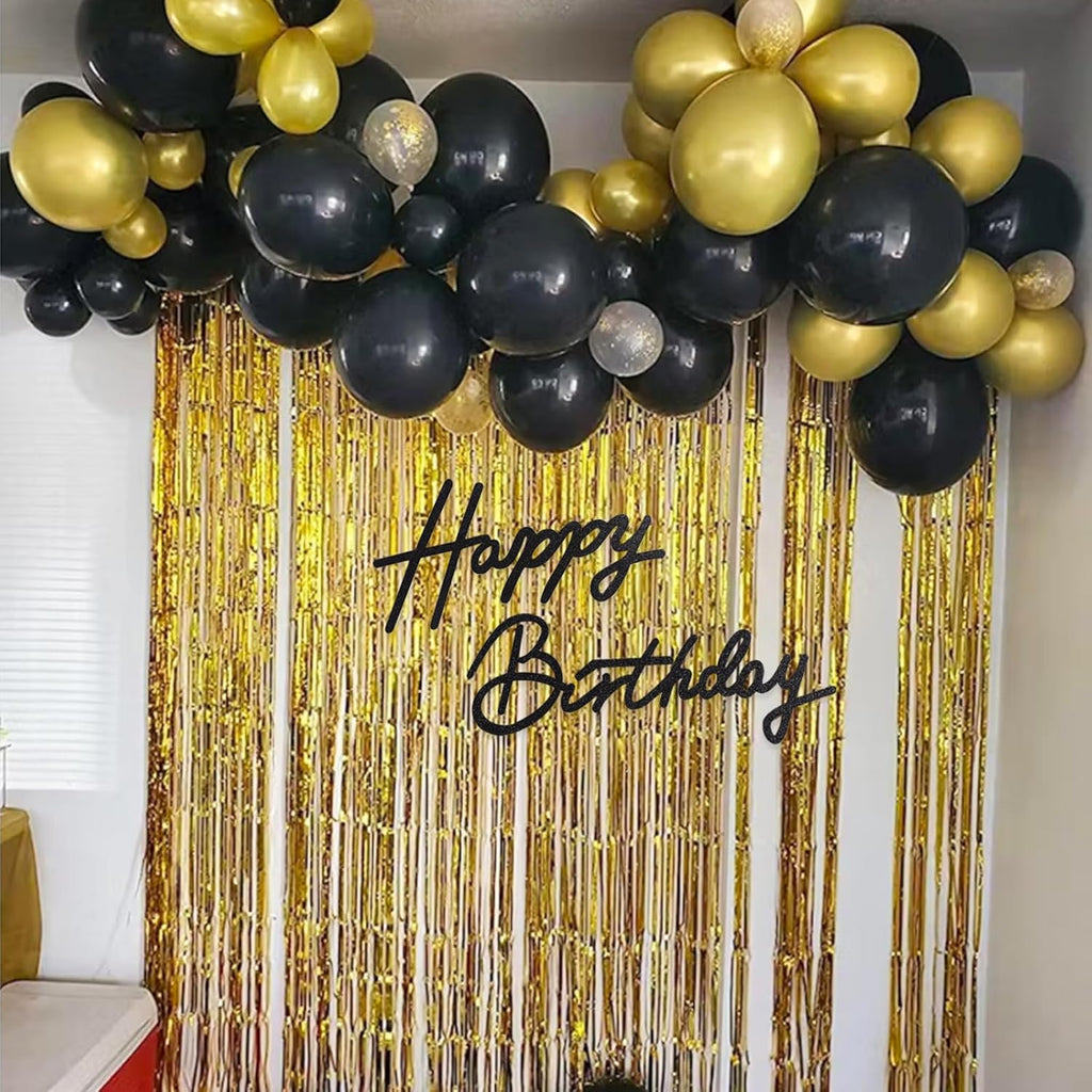 TONIFUL Happy Birthday Sign - Glitter Black Felt Banner for Party Backdrop | Includes Dot Glue