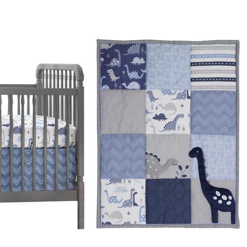 Bedtime Originals Roar Dinosaur 3 Piece Crib Bedding Set, Blue/Gray, ‎44x1x35 Inch