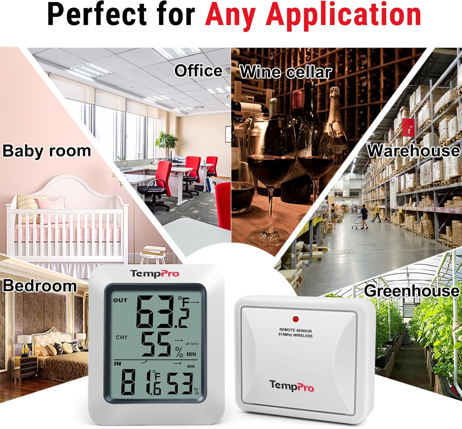 TempPro TP60 Digital Hygrometer - Wireless Temperature & Humidity Monitor | 500ft Range, Accurate Readings