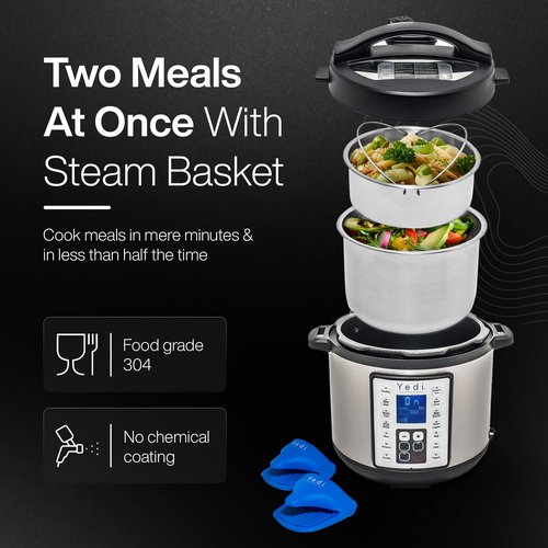 Yedi Houseware Total Package Pressure Cooker- 9-in-1 Digital Screen with Endless Recipes and Deluxe Accessory Kit Stainless Steel 6 Litres