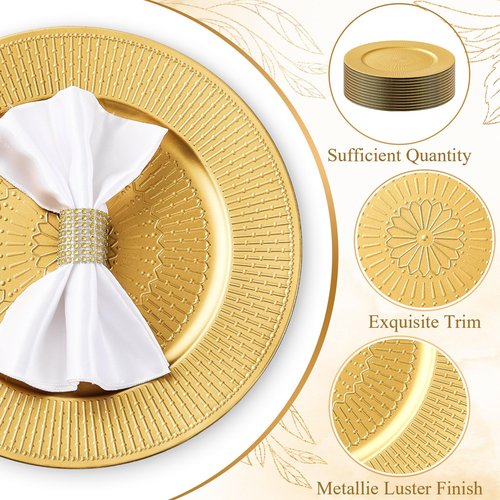 Widecook 50 Pack Gold Charger Plates Bulk for Dinner Plates 13" Beaded Shaped Service Chargers Bulk, Plastic Wedding Chargers for Christmas Thanksgiving Party Wedding Birthday Anniversary