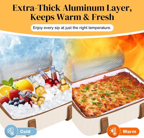 Coobiiya Insulated Casserole Carrier - Keeps Food Hot or Cold | Portable Tote Fits 9" x 13" Dish