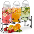 Tanlade 3 Pcs Plastic Drink Dispenser with Stand Beverage Dispenser with Sturdy Metal Base Juice Dispensers for Parties Lemonade Jar Spigot for Weddings Countertop, Each 1 Gallon(White)
