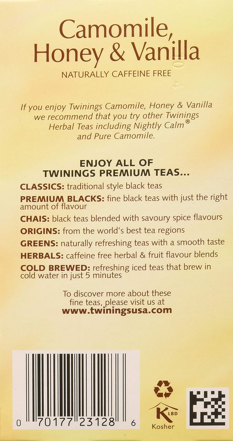 Twinings Chamomile Herbal Tea - Honey & Vanilla Flavor | 20 Tea Bags for Relaxation