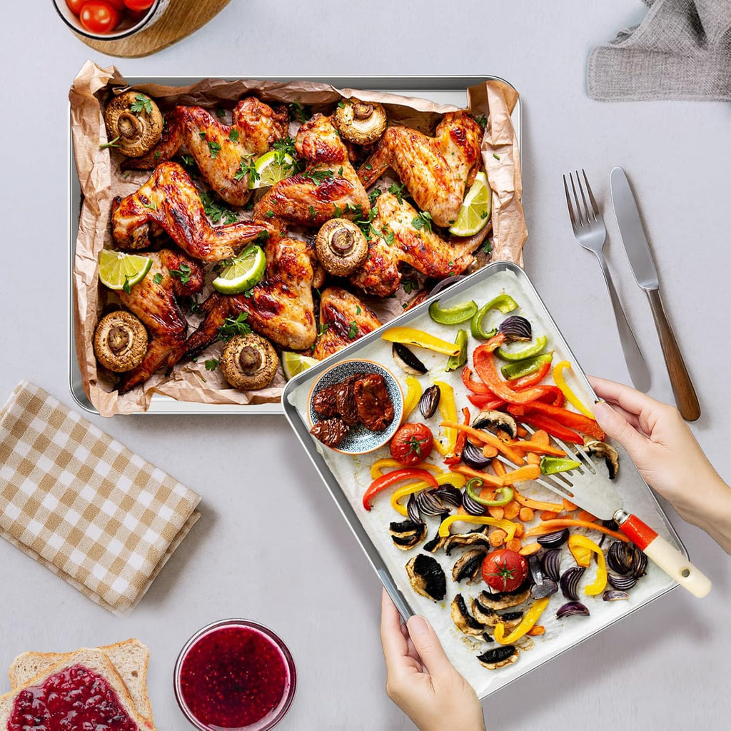 Ohtomber Stainless Steel Baking Sheet Pan Set - Heavy Duty 3 Pack Cookie Sheets | 9/12/16 Inch Oven Trays