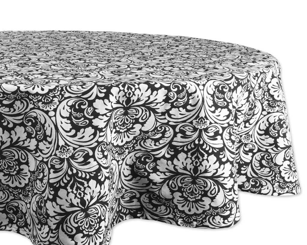DII Damask Cotton Tablecloth, 70" Round, Black