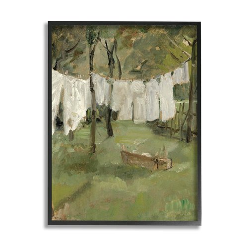 Stupell Industries Classic Clothesline Yard Scene Giclee Framed Wall Art, Design by Lettered and Lined