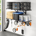 FLEXIMOUNTS Heavy-Duty Garage Wall Shelving | 2-Pack 2x4ft with 8 Hooks | 400lbs Capacity for Tools & Supplies