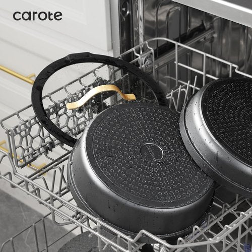 CAROTE 19pcs Pots and Pans Set Non Stick, Nonstick Cookware Set, Dishwasher/Oven/Fridge Safe Pots and Pans, Removable Handle RV Oven Safe Cookware, Induction Kitchen Set, Black