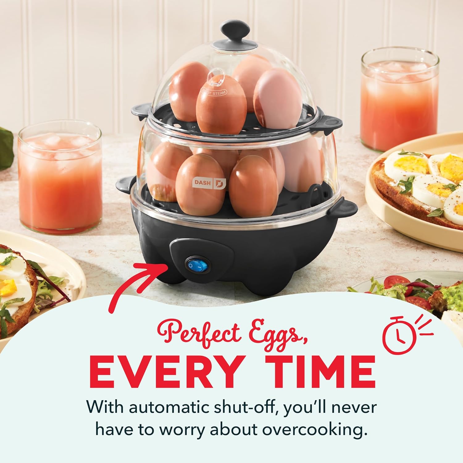 Dash Deluxe Egg Cooker - 3-in-1 Boiler, Poacher & Steamer - Holds 12 Eggs, Black | Dishwasher Safe & BPA Free