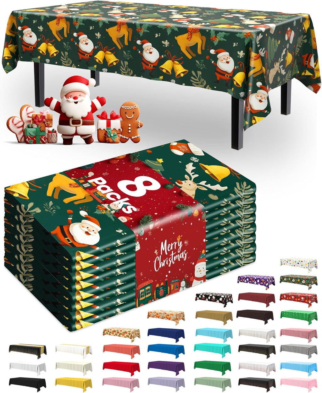 Pureegg Disposable Plastic Tablecloths - Sturdy Leakproof Covers for Parties & Weddings | 54 x 108 Inch, Christmas Green (8 Pack)