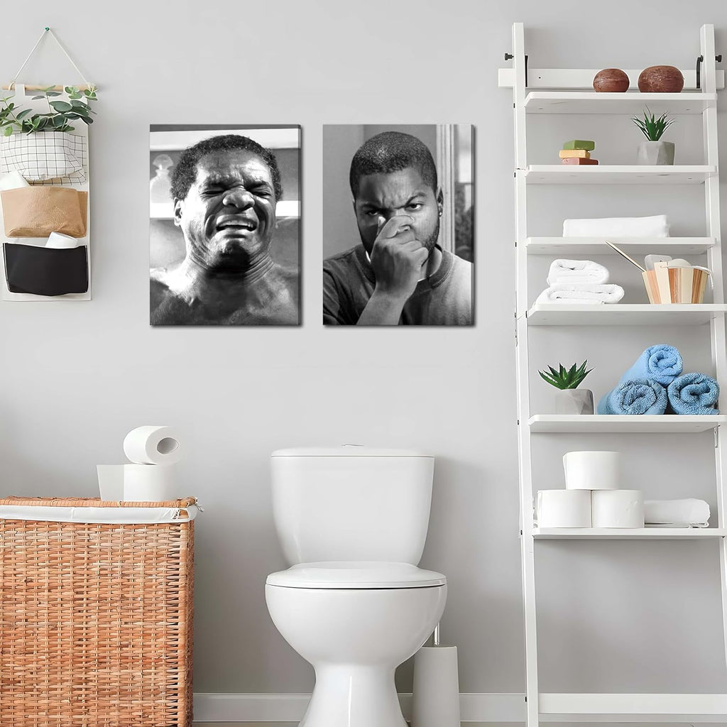 Skiennix Framed Funny Bathroom Canvas Wall Art Set - Vintage Comedy Movie Posters, 12x16in