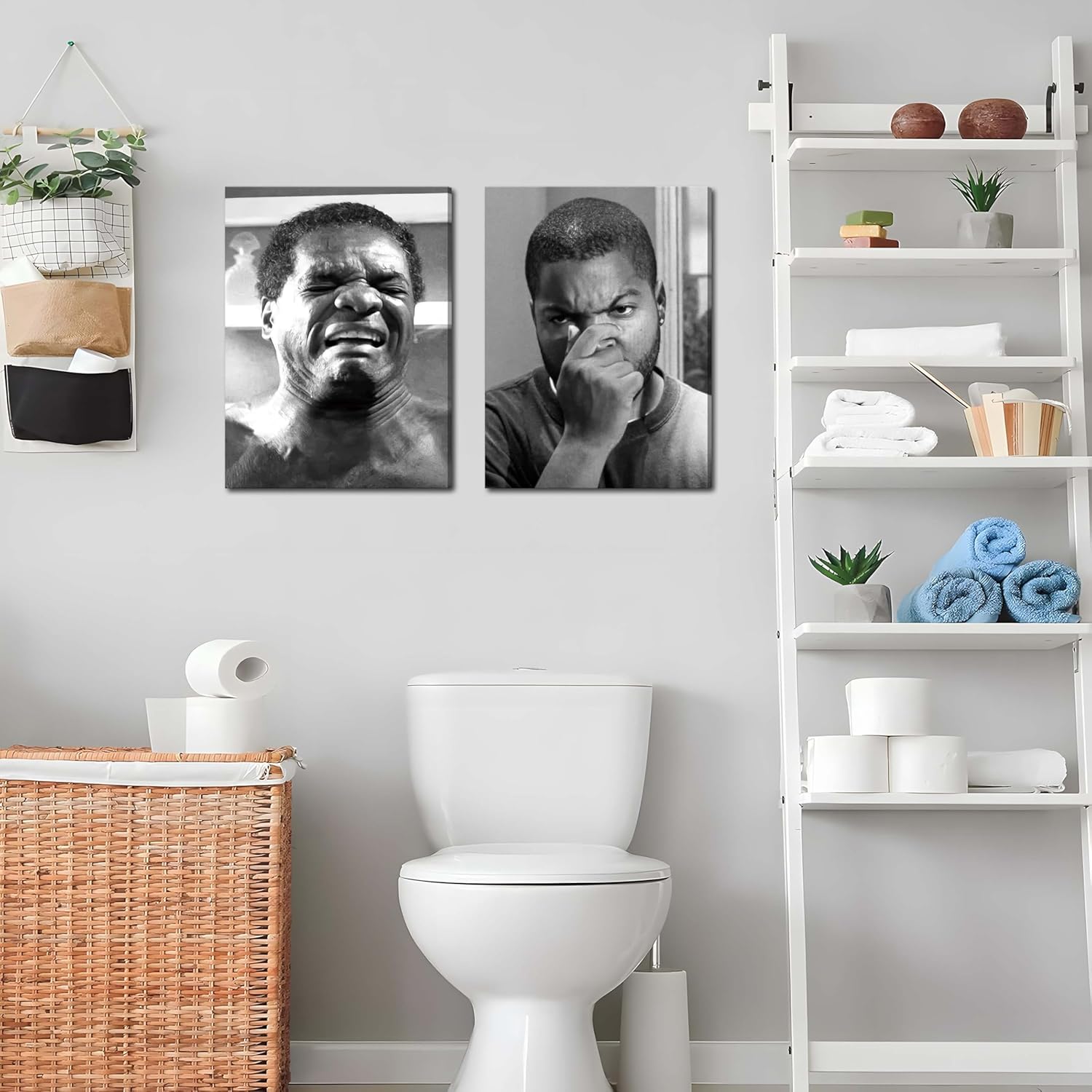Skiennix Framed Funny Bathroom Canvas Wall Art Set - Vintage Comedy Movie Posters, 12x16in
