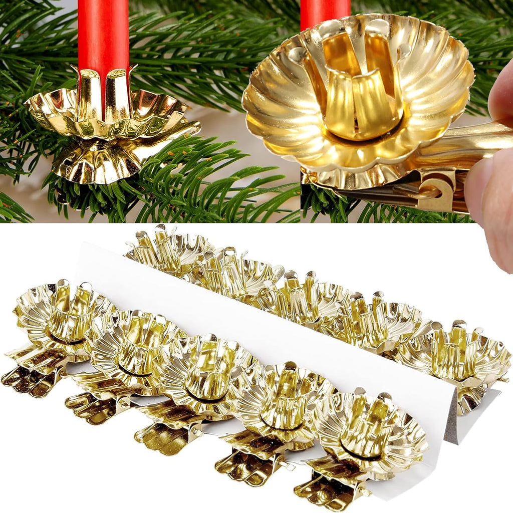 Skiennix Gold Flower-Shaped Candle Holders - 20PCS Clip-On Design for Christmas & Special Events