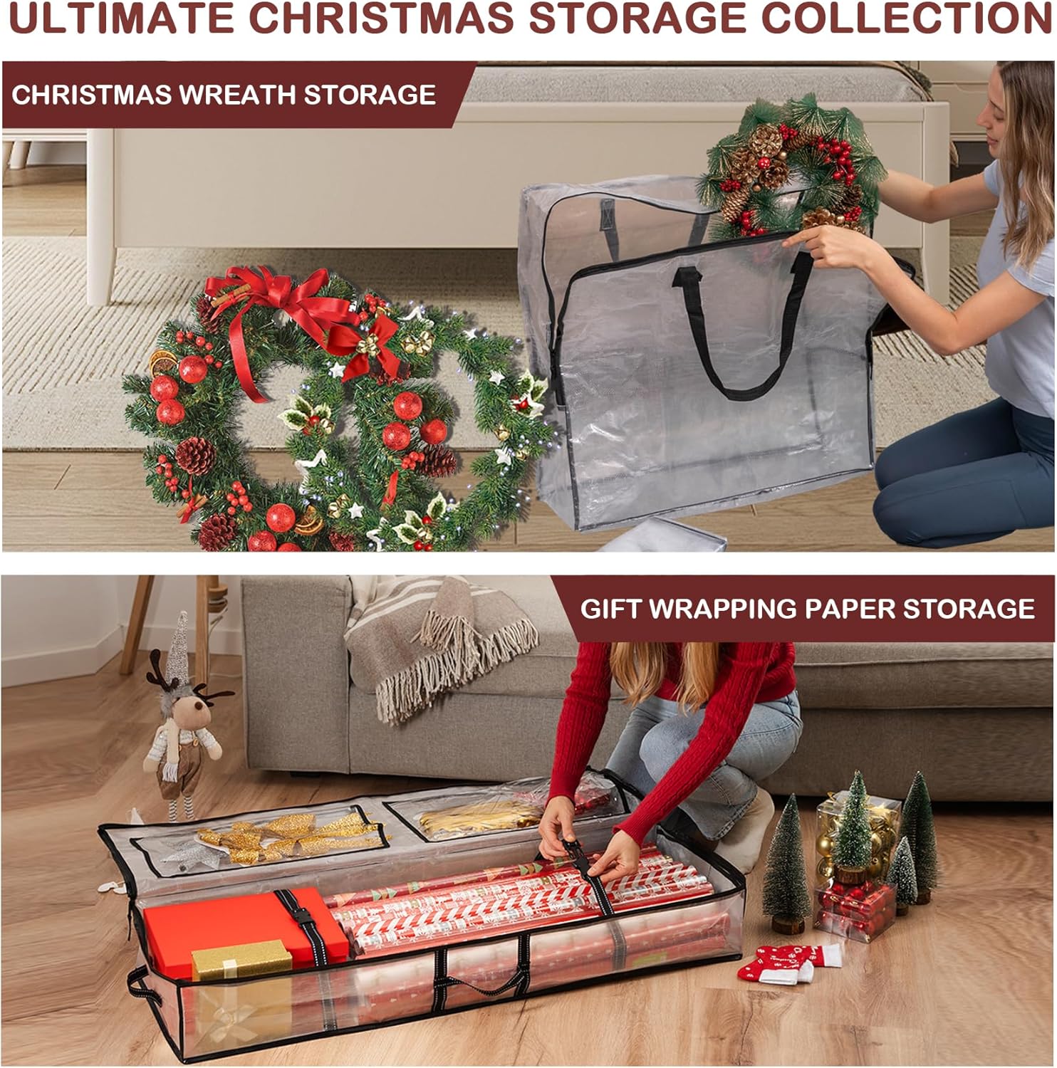 VENO Wrapping Paper Storage Bag - 5 Pack for Christmas Wreaths | Multi-Use Gift Wrap Organizer