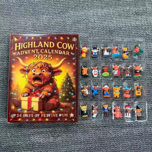 Highland Cow Advent Calendar 2025 - 24-Day Countdown with 3D Cow Dolls | Unique Holiday Desk Decor