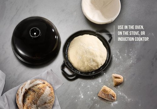 Kook Enameled Cast Iron Bread Oven - Versatile Baking & Roasting Pan with Ceramic Lid | Black