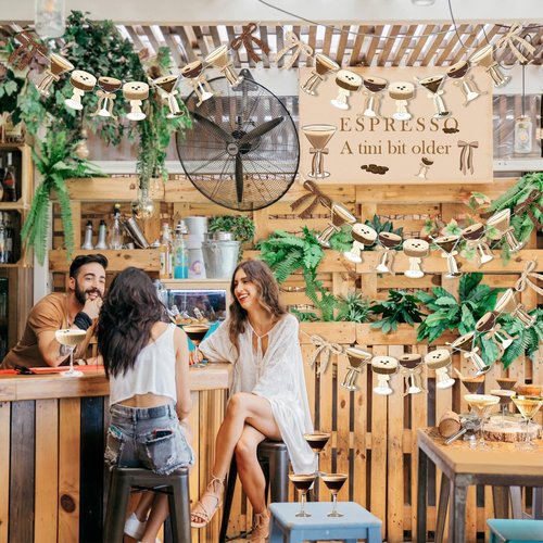4Pcs Espresso Martini Party Banner Garland, Espresso Martini Glasses Bow Garland Espresso Martini Birthday Party Decorations, Martini Bachelorette Bridal Shower Tini Bar Party Decor