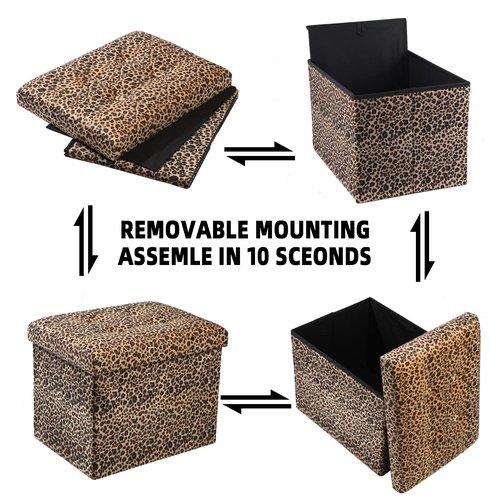 ALASDO Ottoman Storage Ottoman Footrest Stool Small Ottoman with Storage Foldable Ottoman Foot Rest Footstool Bench for Living Room 17x13x13inches Leopard Print