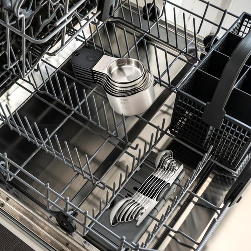 16-Piece Magnetic Measuring Cups and Spoons Set, Stainless Steel with Non-Slip Silicone Handles and Leveler, Essential Kitchen Baking Tools (Black)