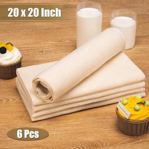 Grade 100 Cheese Cloths by [Brand Name] - 6PCS Reusable 20x20 Inch Unbleached Cotton for Cooking & Cheese Making