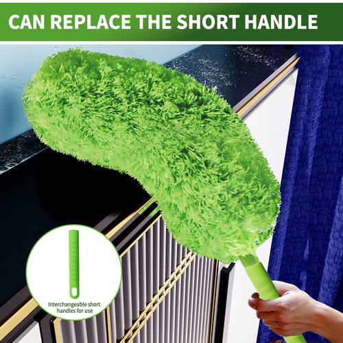 Cobweb Duster with Extension Pole, Washable Cleaning Duster Set with 2 Duster Heads, Corner Brush, 15-110-Inch Telescoping Pole for high Ceiling Fans, Long Duster for high Ceilings，Spider Web Brush