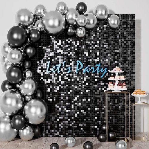 100pcs Metallic Black & Silver Balloons - 12 Inch Latex Party Decorations for Birthdays & Events