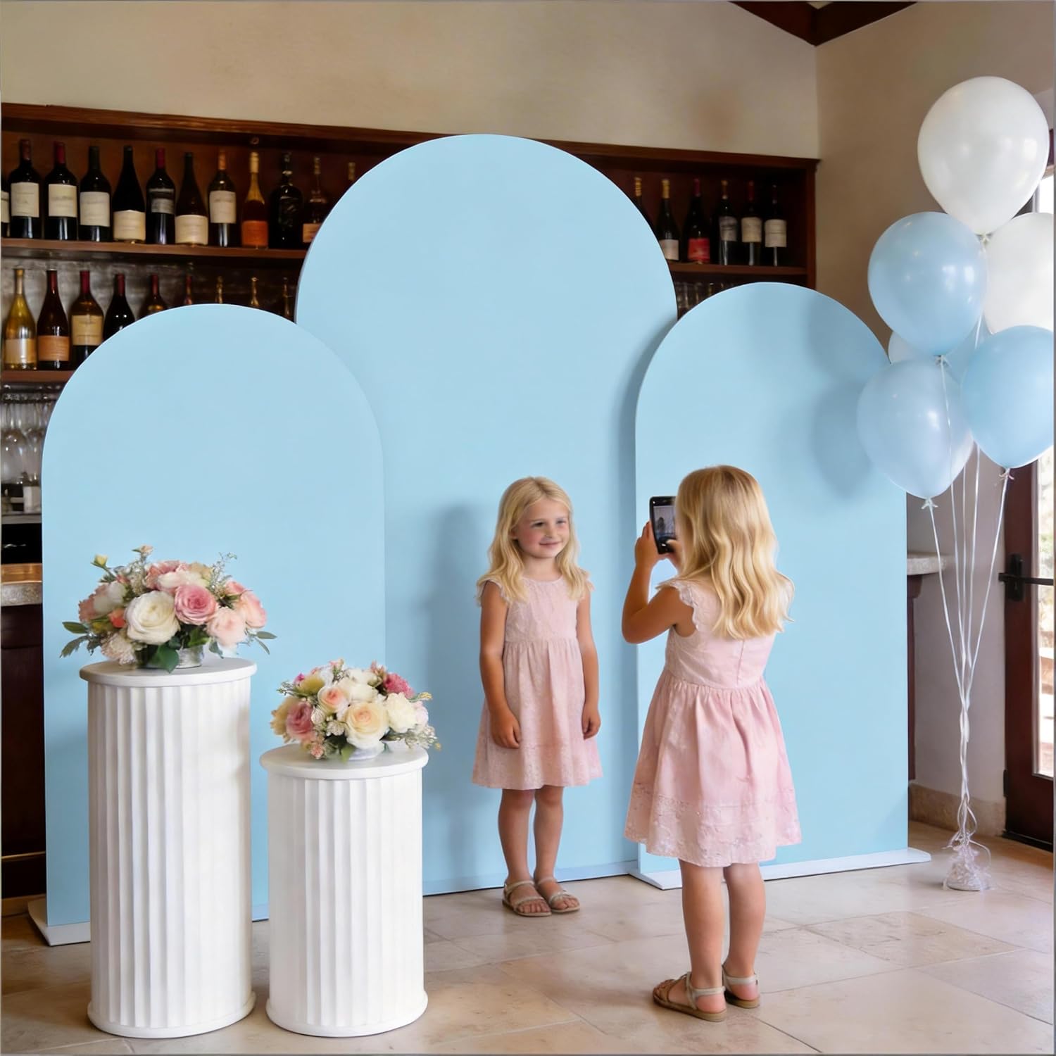 Skiennix 7.2 FT Light Blue Arch Backdrop Cover - Fitted Spandex for Weddings, Baby Showers & Events
