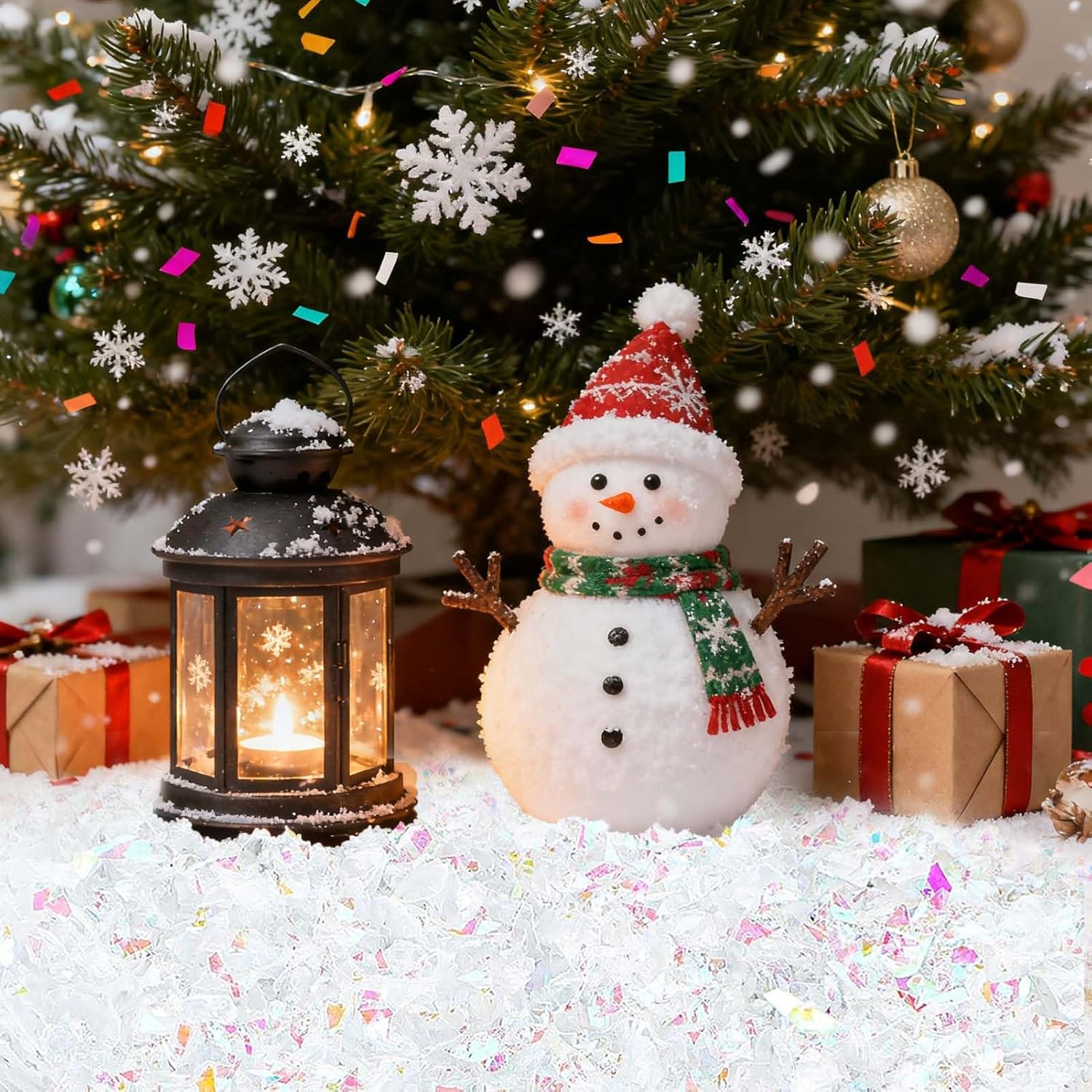 Skiennix Christmas Fake Snow | 10.6 oz Artificial Snow for Holiday Decorating & Crafts - White Glitter