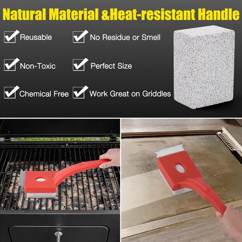 Grill Brush Bristle-Free – Steam Cleaning & Pumice BBQ Grill Cleaner with Replaceable Head – Includes 2 Cleaning Stones + 1 Extra Brush Head – Heavy-Duty Barbecue Scraper,Red