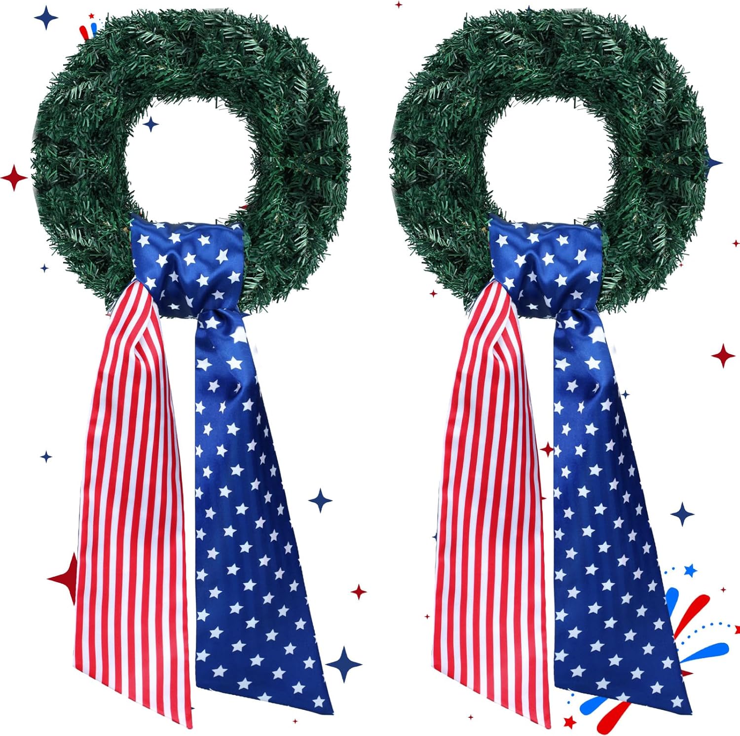 Skiennix Patriotic 4th of July Sash - Reversible Wreath Scarf Decor for Home & Porch | 2 Pcs Set