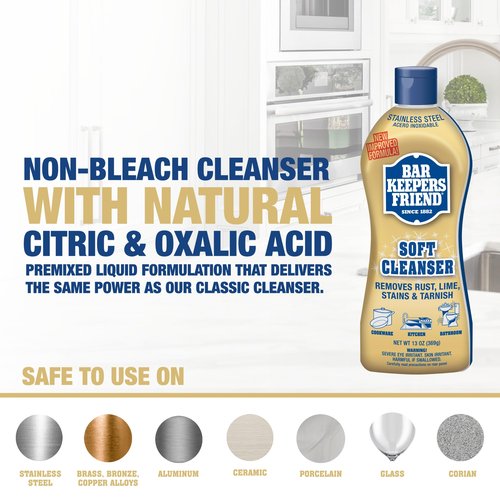 Bar Keepers Friend Soft Cleanser Liquid (2 x 13 Ounce) Multipurpose Cleaner & Rust Stain Remover for Stainless Steel, Porcelain, Ceramic Tile & More