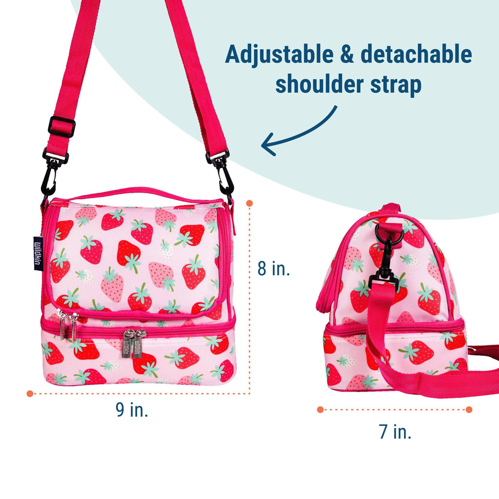 Wildkin Two Compartment Insulated Lunch Bag for Kids – School & Travel Ready - Strawberry Patch