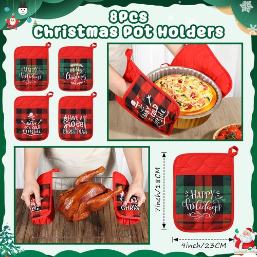 Chengu 58 Pcs Christmas Kitchen Gift Set Merry Christmas Pot Holders Xmas Supplies with Spatula Whisk Card Cooking Baking Gift for Xmas Party Decor Friends Family Baking Lover Presents (Plaid)