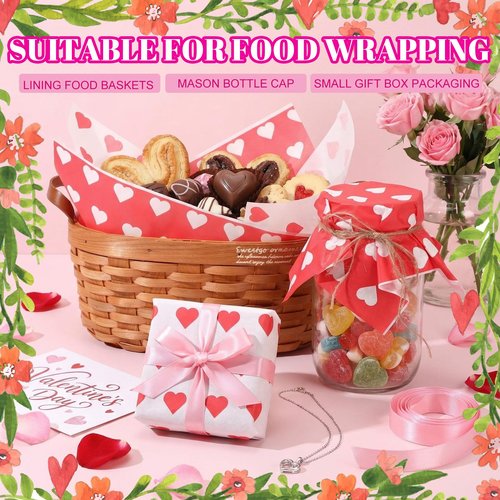 FoldTier 100 Pcs Valentine's Day Wax Paper Sheets for Food Wrapping 12x12 Inch Deli Paper Sheets Greaseproof Parchment Papers Food Basket Liners for Sandwich Burgers Fries (Classic, Red, White)