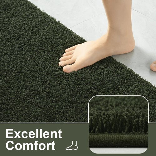 LOCHAS Bathroom Runner Rug, 24" x 60" Long Bath Rugs Non Slip Washable, Luxury Shaggy Large Bath Mat Absorbent, Soft Cozy Bathroom Rug Runner for Shower Quick Dry, Olive Green